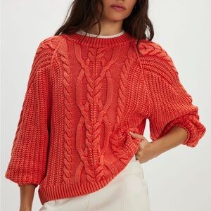 Free People Red Frankie Cable Knit Sweater